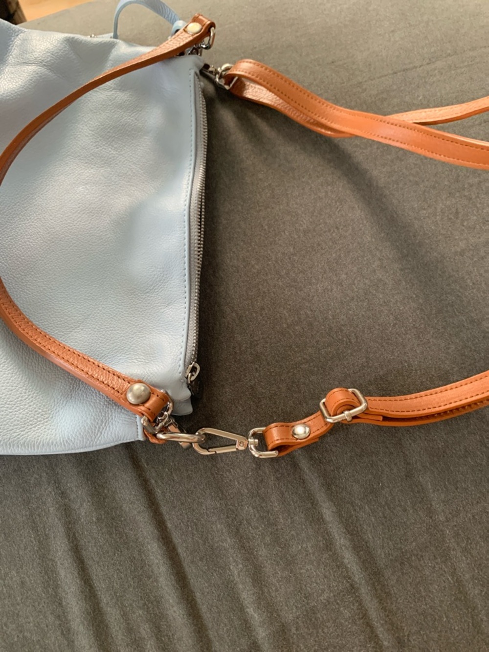 Valentina Light Blue Leather Crossbody with Tan Straps - Picture 7 of 7